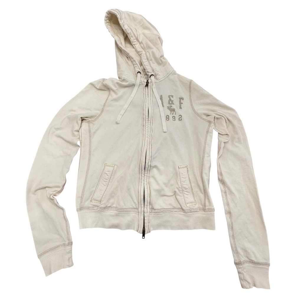 Abercrombie & Fitch Zip Up Hoodie Y2K Vintage Women Large White Applique Logo